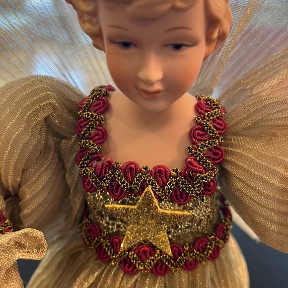 13 inch Porcelain Victorian Angel - Gold and Burgundy - Picture 11 of 16